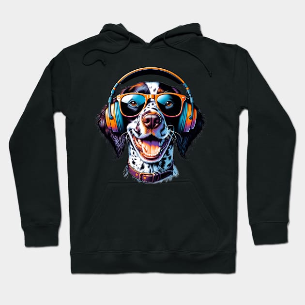 Small Munsterlander Pointer Smiling DJ with Headphones and Sunglasses Hoodie by ArtRUs